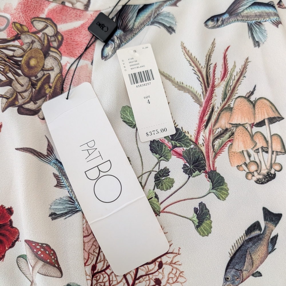 NEW PatBO White Wide Leg Pants with Multicolor Botanical & Marine Print